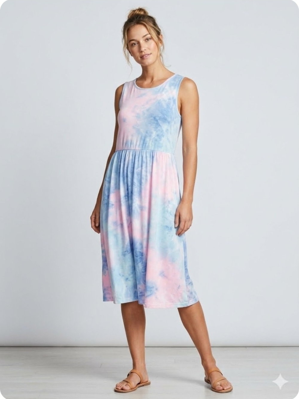 NWT-JARYCLS Summer Sleeveless Tie Dye Racerback Midi Sun Dresses with Pockets